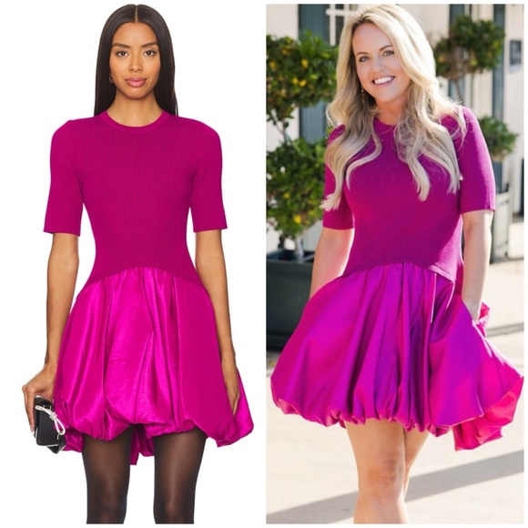 SIMKHAI Kenny Ribbed Bubble Mini Pink Dress SZ M - Picture 1 of 11